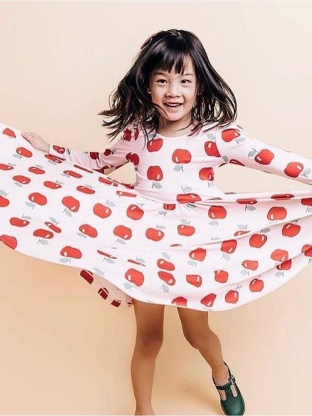 Saint Ida Apple Print Twirl Long Sleeve Dress Sz 7
